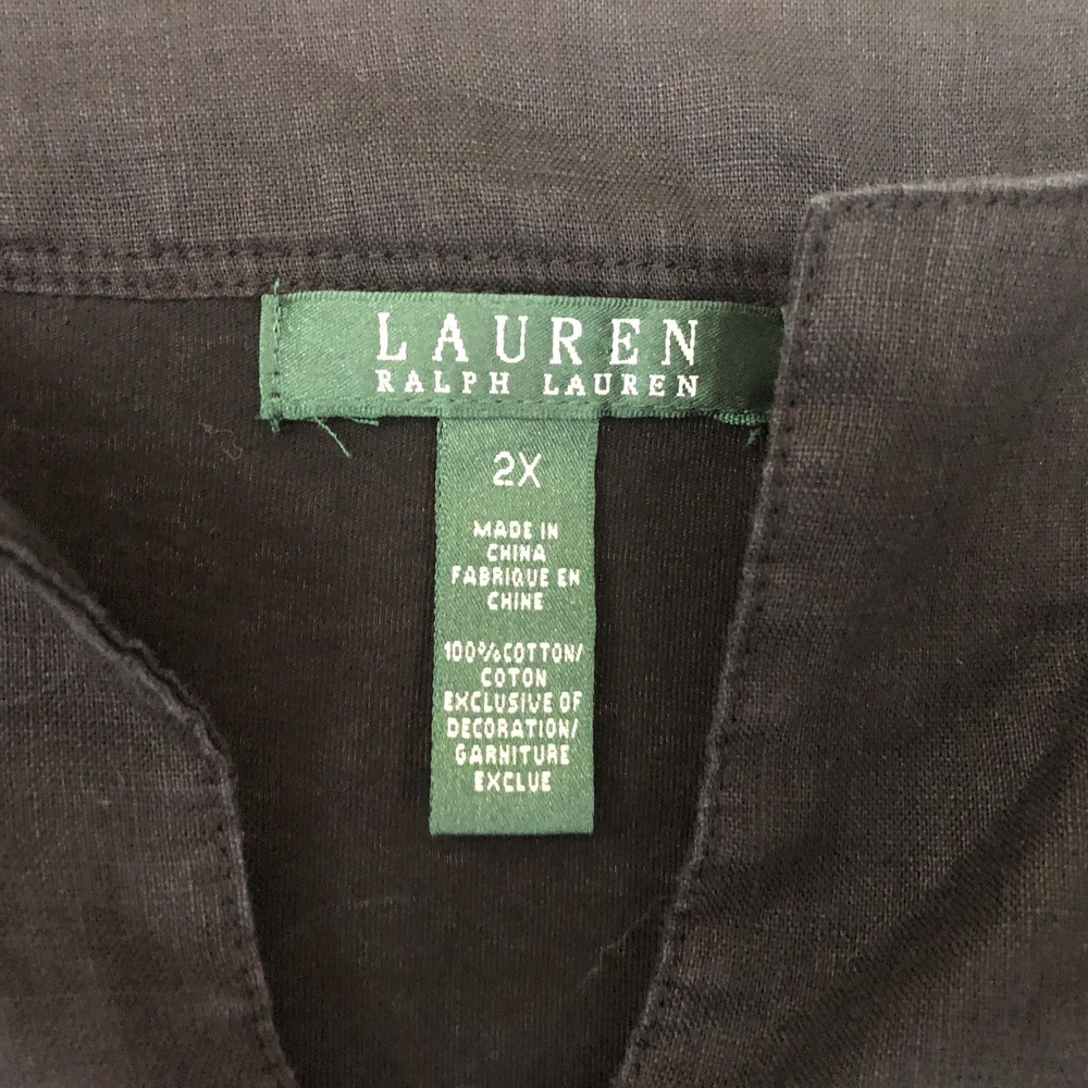 Lauren Ralph Lauren Shirt Womens 2X Black Cotton V Neck 3/4 Sleeve Tunic Top - Picture 4 of 9